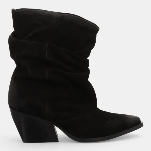 Pilar Black – schwarze Slouchy-Stiefelette aus Veloursleder von Apple of Eden