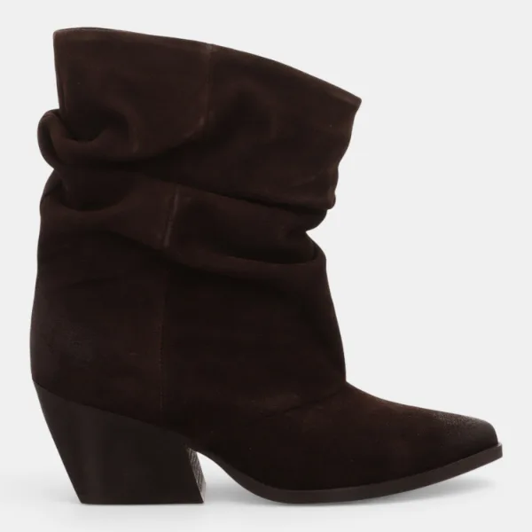 Pilar TDM – dunkelbraune Slouchy-Stiefelette aus Veloursleder von Apple of Eden